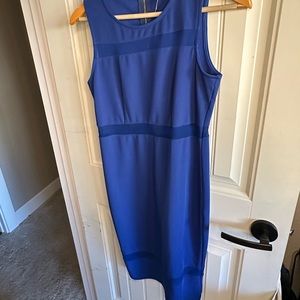 Blue fitted dress with mesh panels